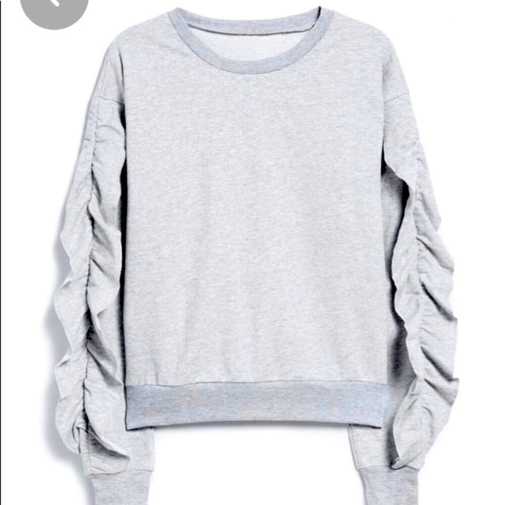 Farrow Crewneck Top Women’s Large Grey Ruffle Sleeve Sweatshirt Shirt Boxy